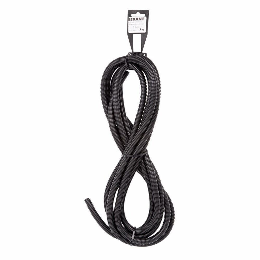 Труба гофрированная полипропилен 12,7 мм Rexant разрезная черная (5 м) (15-1005)