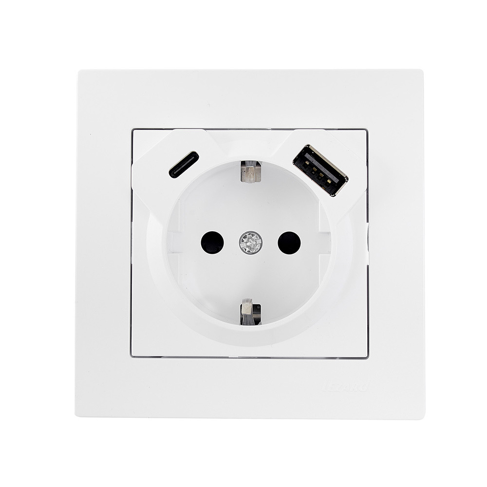 Розетка Lezard Vesna встраиваемая белая с USB-A/ Type-C (742-0288-181TC)