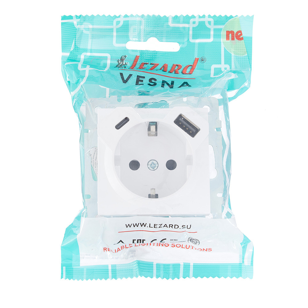 Розетка Lezard Vesna встраиваемая белая с USB-A/ Type-C (742-0288-181TC)