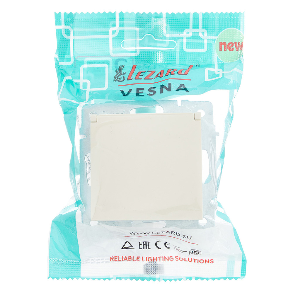 Розетка Lezard Vesna встраиваемая крем с крышкой (742-0388-123B)