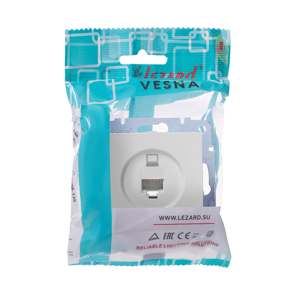 Розетка компьютерная Lezard Vesna встраиваемая белая RJ45 (742-0288-139)