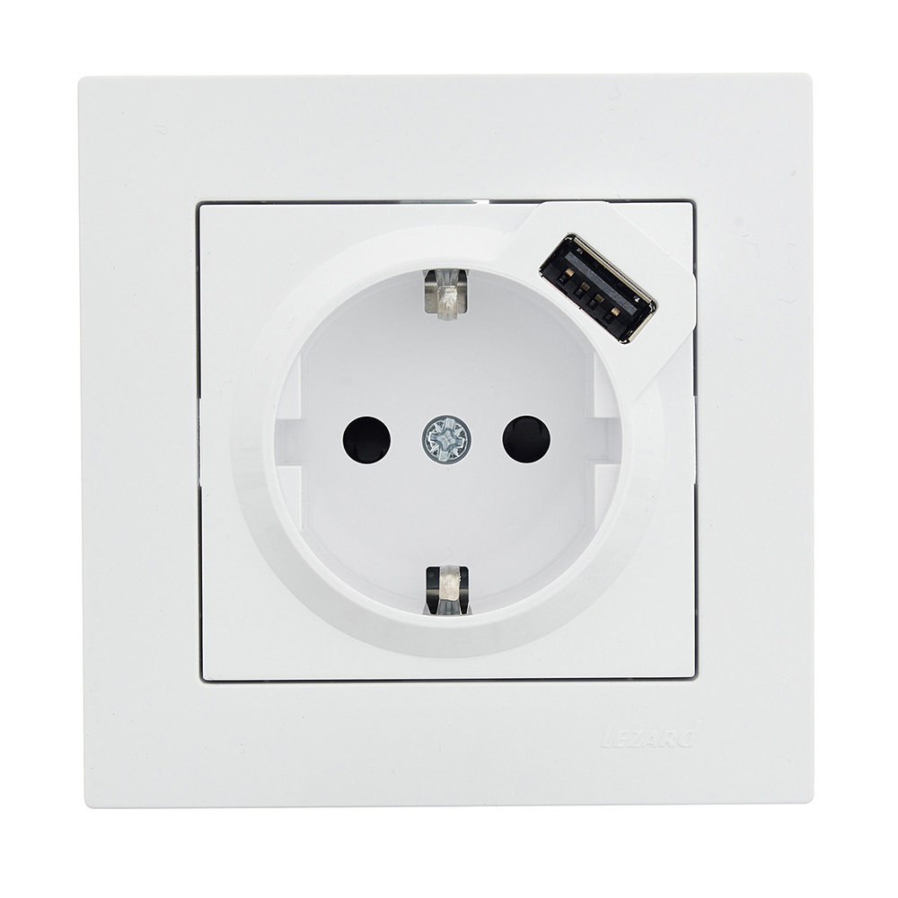 Розетка Lezard Vesna встраиваемая белая с USB-A (742-0288-181)
