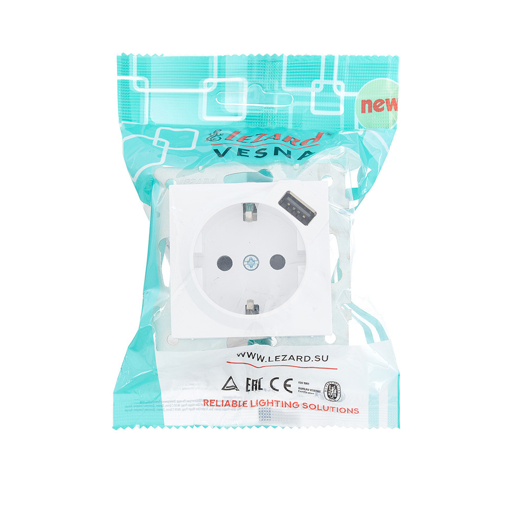 Розетка Lezard Vesna встраиваемая белая с USB-A (742-0288-181)