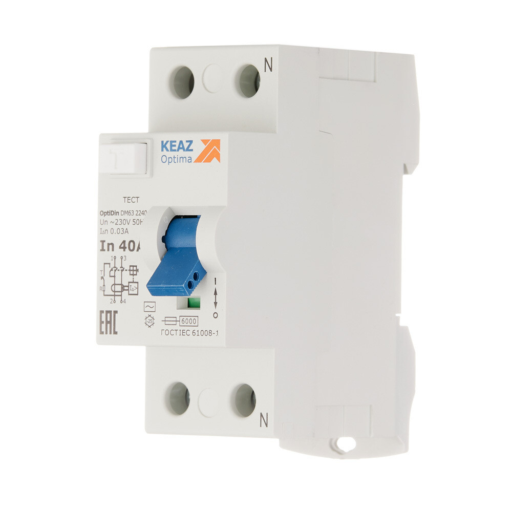 УЗО КЭАЗ OptiDin DM63 40А 1P+N тип AC 30 мА 6 кА (254176)