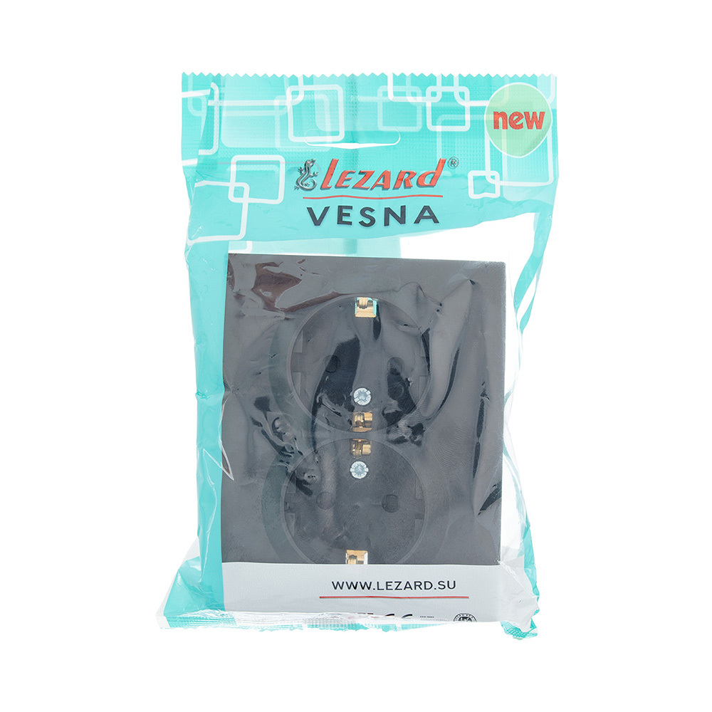 Розетка Lezard Vesna встраиваемая черный бархат со шторками (742-4200-178B)