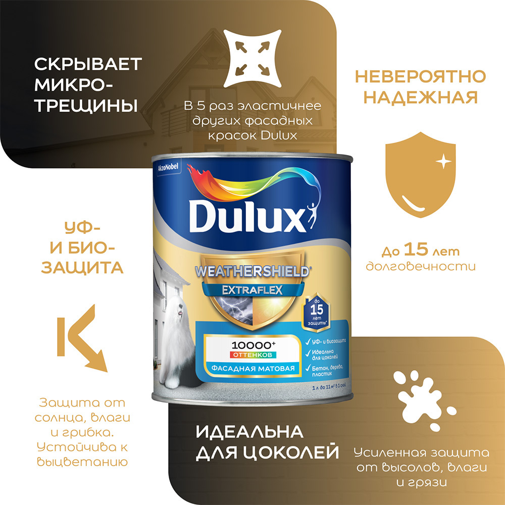 Краска фасадная Dulux/Luxium Weathershield Extraflex эластичная акриловая база BC бесцветная 9 л