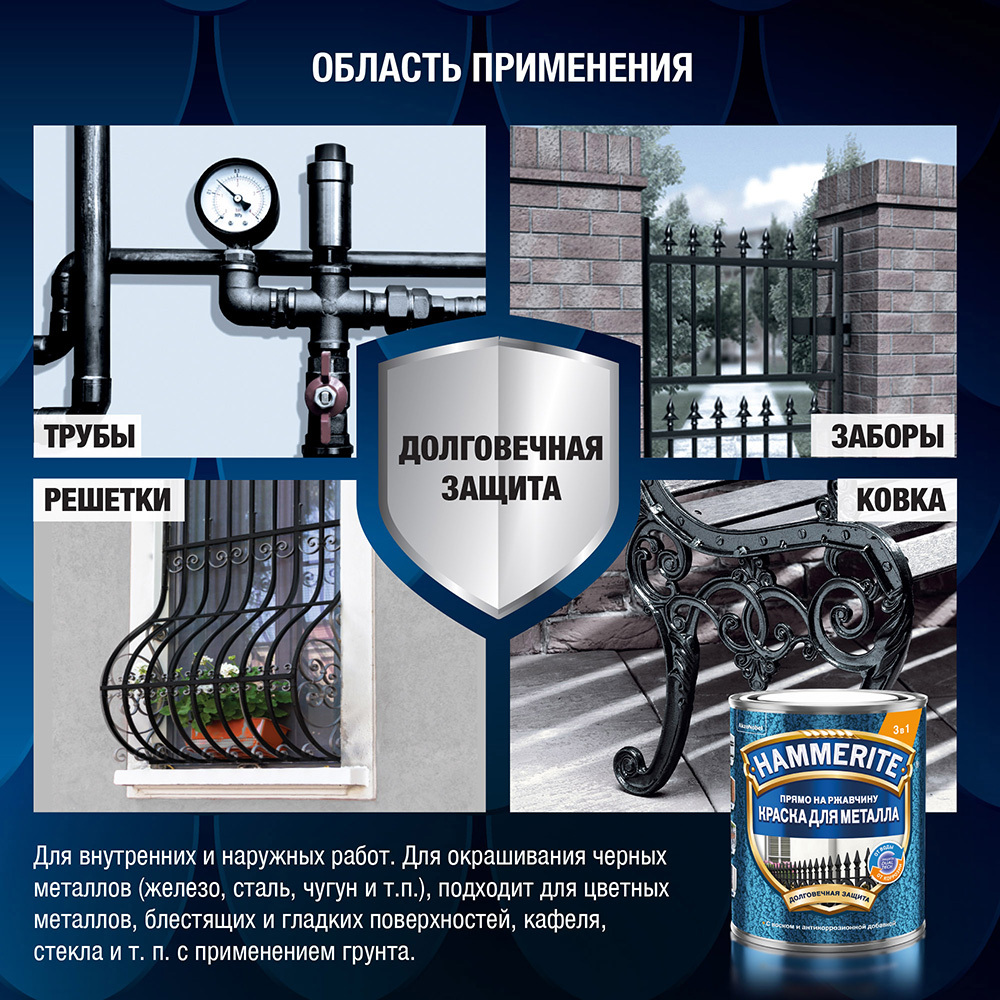 Краска по ржавчине 3в1 Hammerite серая RAL 7042 молотковая матовая 2 л