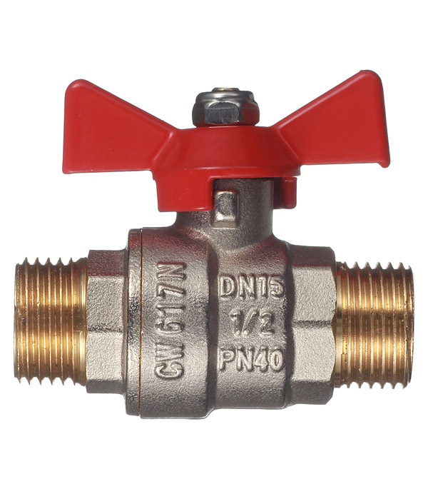 Кран шаровой латунный Valtec Base 1/2 НР(ш) х 1/2 НР(ш) бабочка прямой (VT.219.N.04)