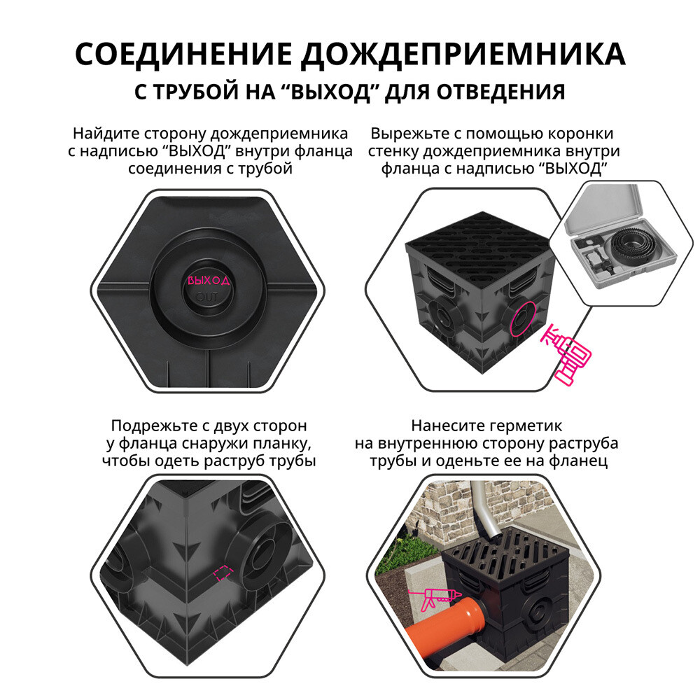 Дождеприемник пластиковый 300х300 мм Gidrolica черный