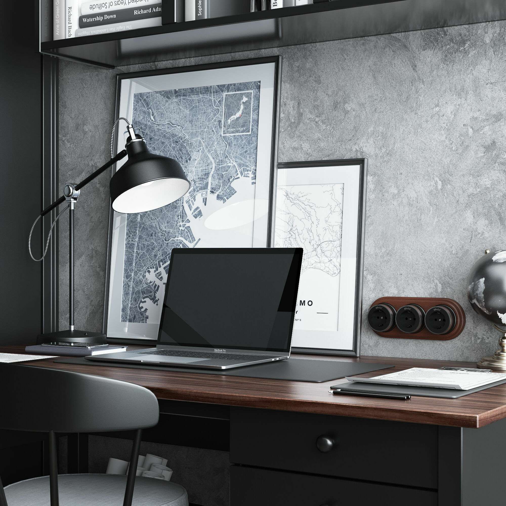 Розетка Werkel накладная черная матовая/хром (a055919)