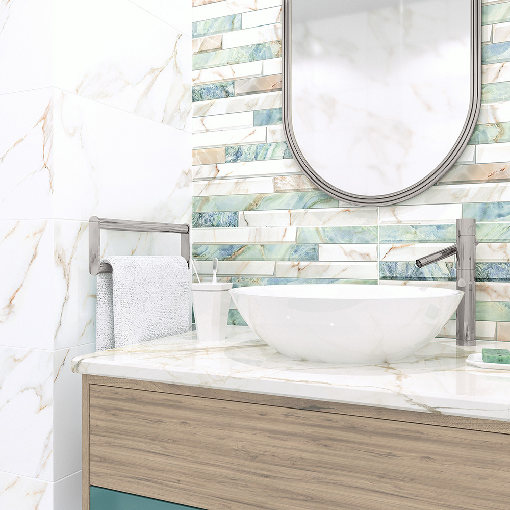 Плитка декор Alma Ceramica Nevada геометрия бежевая 500x249x7,5 мм