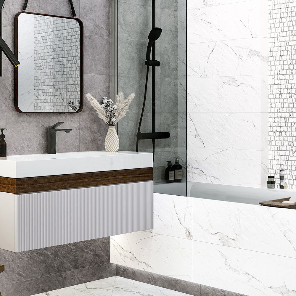 Плитка облицовочная Alma Ceramica Laurent белая мозаика 740x246x9 мм (7 шт.=1,274 кв.м)