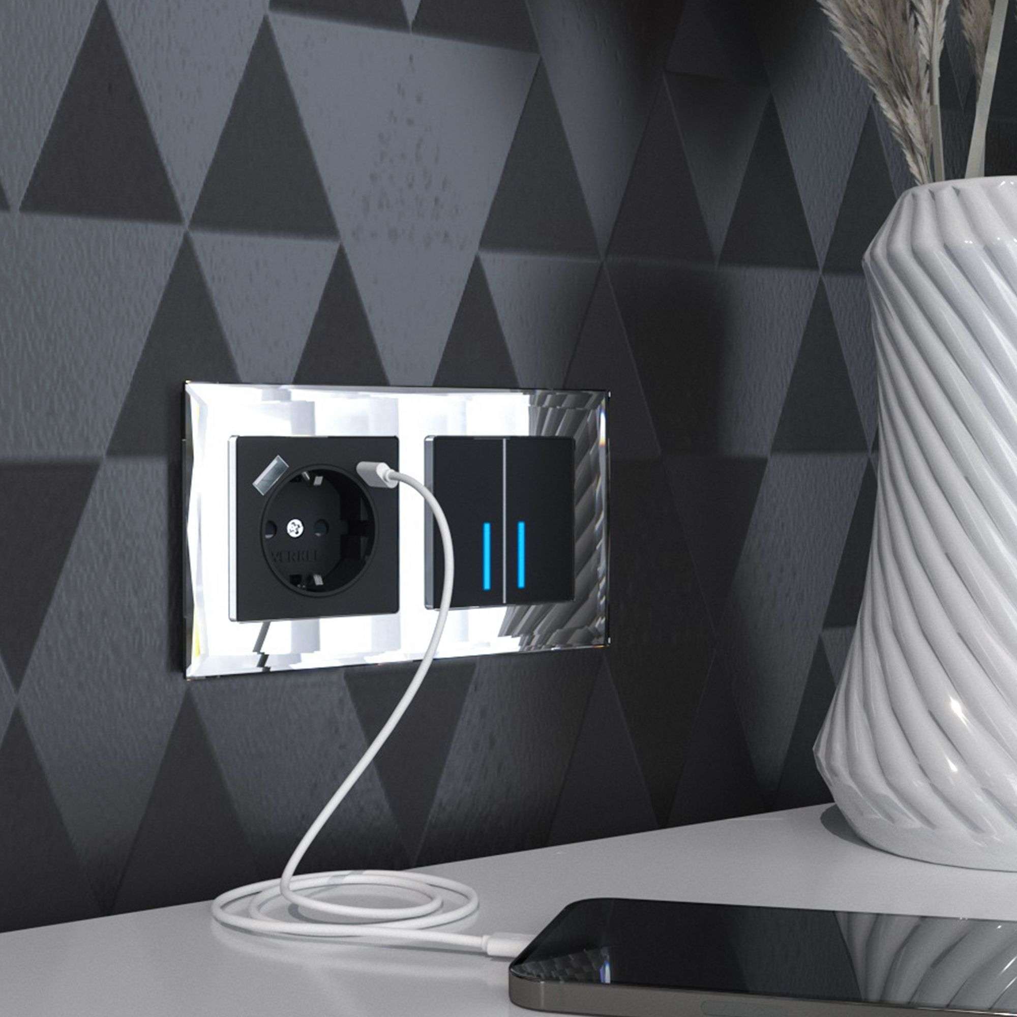 Розетка Werkel встраиваемая черная матовая с USB-A/ Type-C (a056275)