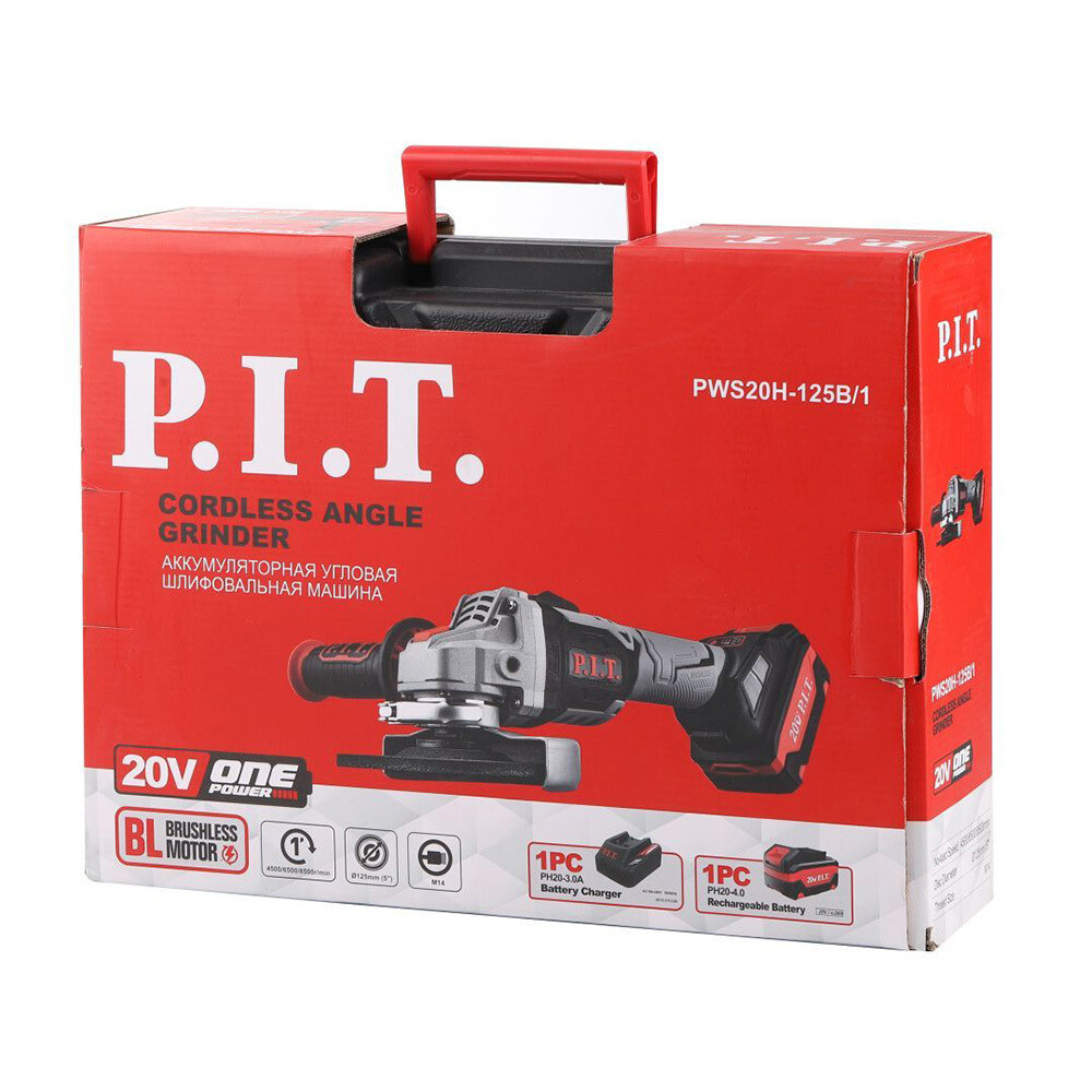 Шлифмашина угловая аккумуляторная P.I.T. PWS20H-125B/1 29В Li-Ion d125 мм 1 АКБ и ЗУ