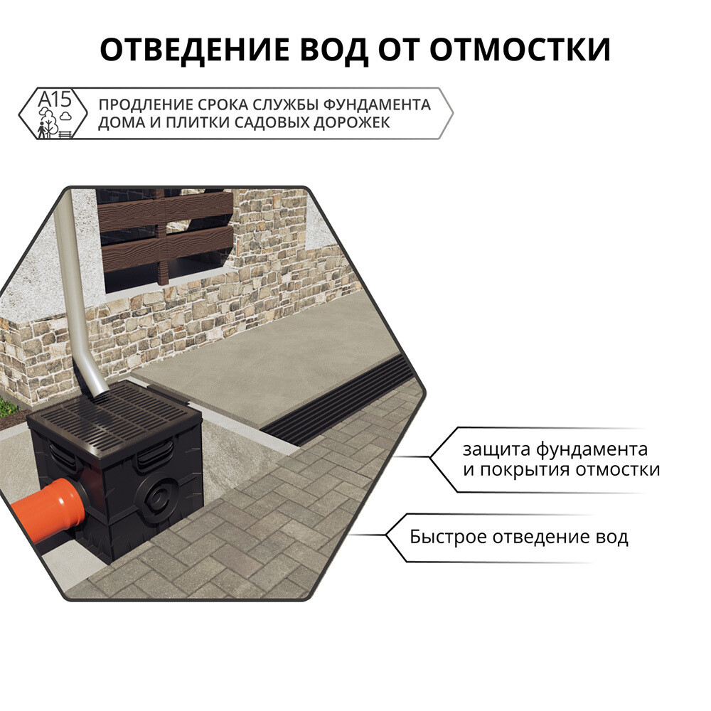 Лоток водоотводный пластиковый 1000х115х95 мм Gidrolica Light с пластиковой решеткой класс А15 (08061)