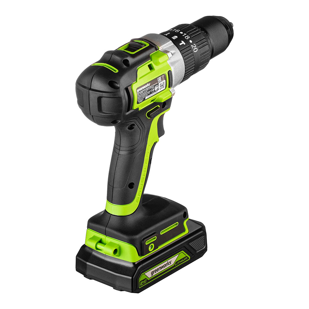 Дрель-шуруповерт ударная аккумуляторная бесщеточная Greenworks GD24DD60 24 В 2 Ач Li-Ion 1 АКБ и ЗУ (3704107UA)