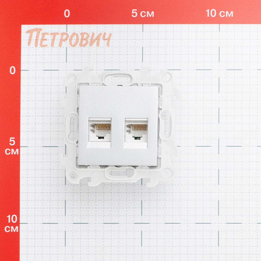 Розетка компьютерная Simon 24 Harmonie встраиваемая алюминий 2хRJ45 (2450593-033)