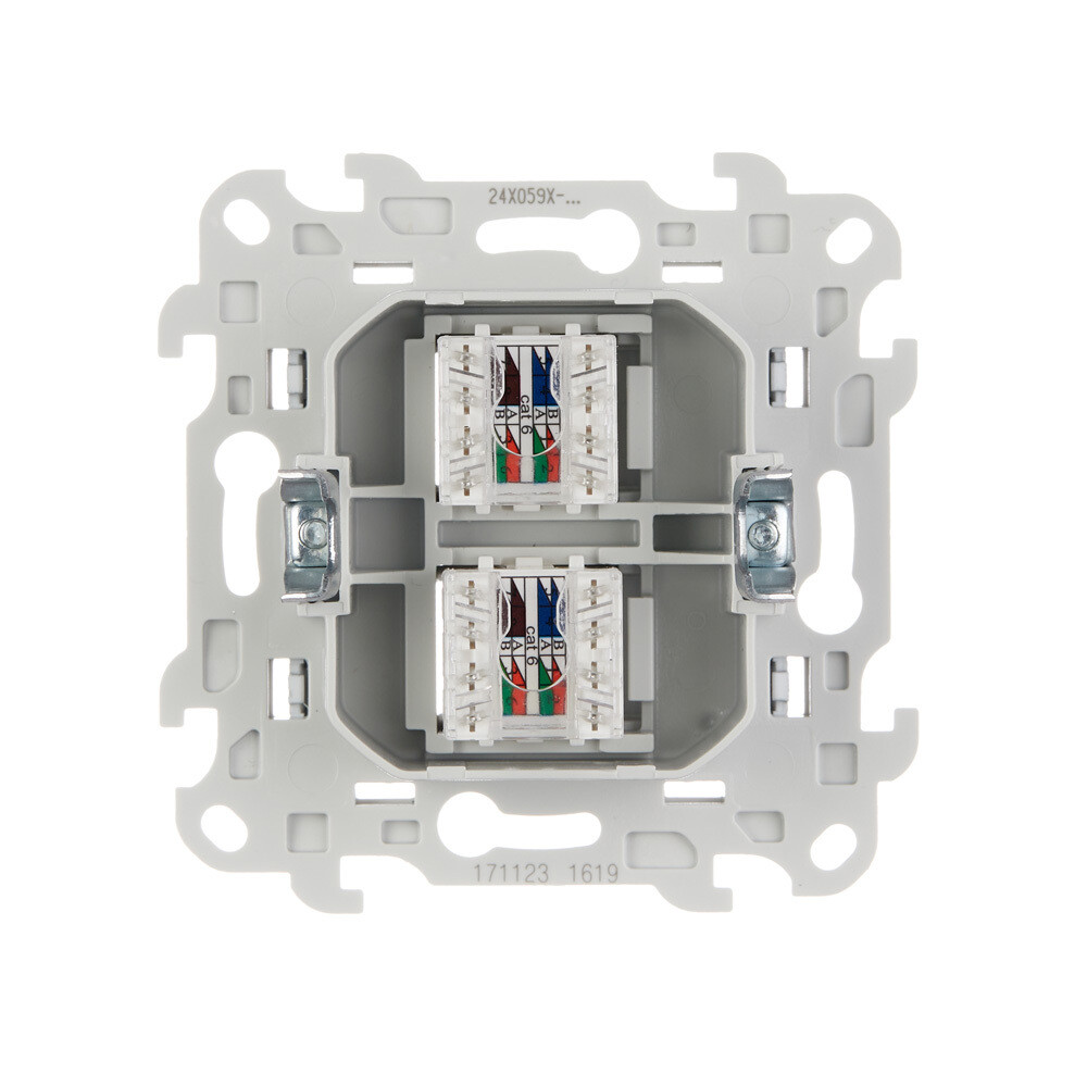 Розетка компьютерная Simon 24 Harmonie встраиваемая алюминий 2хRJ45 (2450593-033)