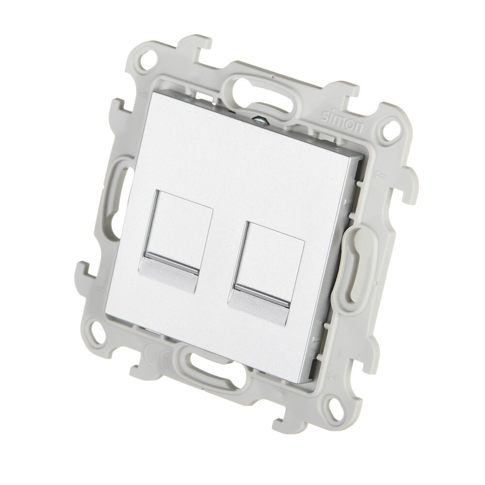Розетка компьютерная Simon 24 Harmonie встраиваемая алюминий 2хRJ45 (2450593-033)