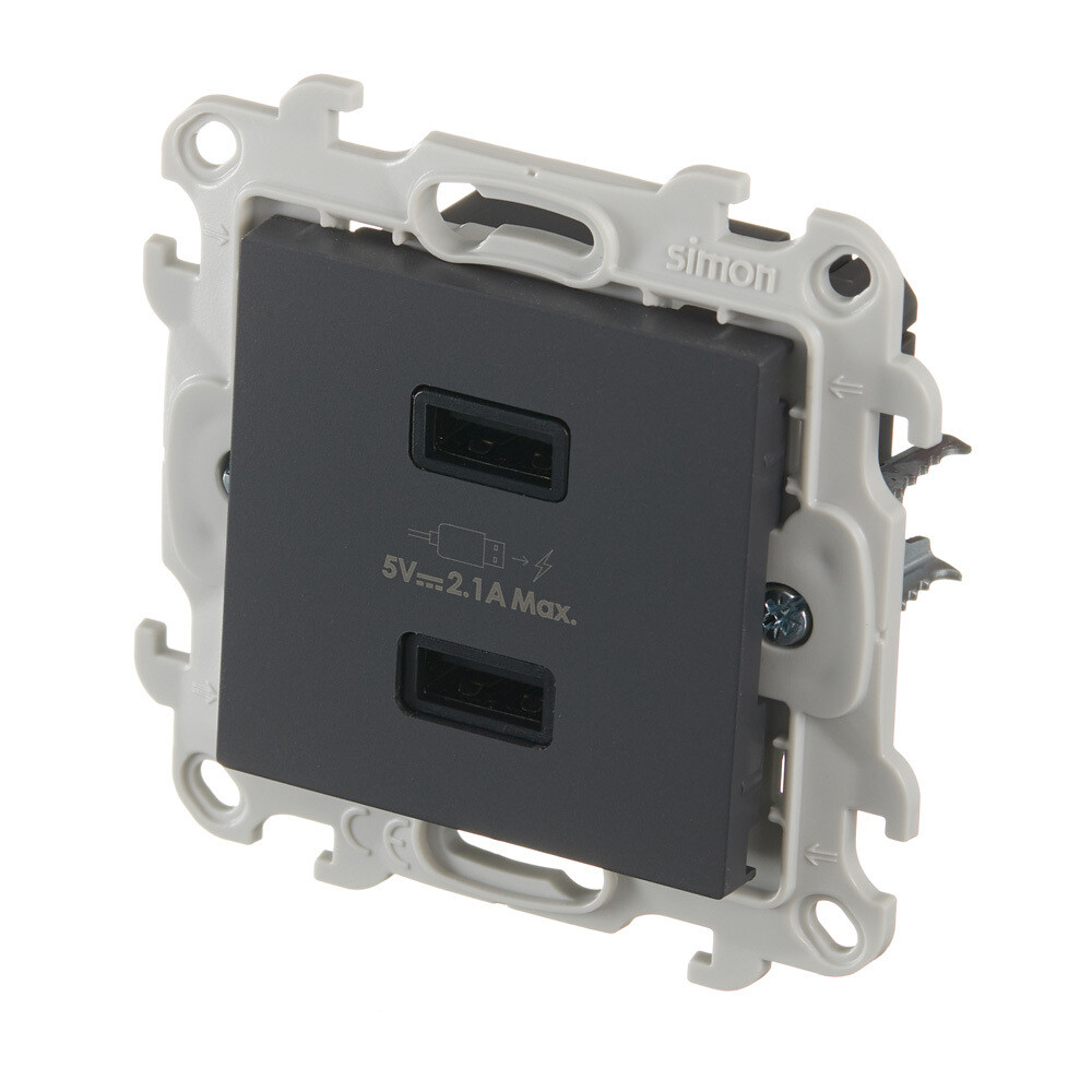 Розетка USB Simon 24 Harmonie встраиваемая графит 2хUSB-А (2411096-038)