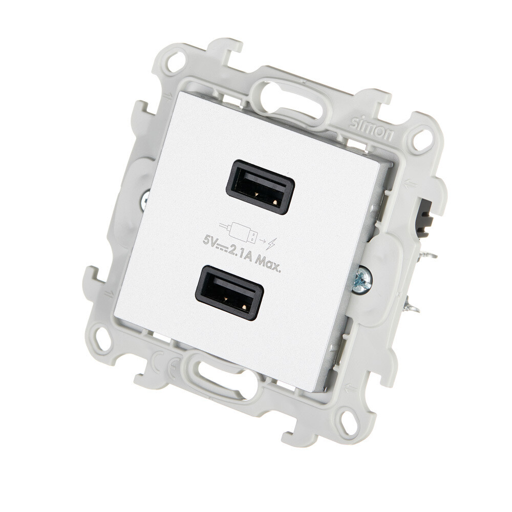 Розетка USB Simon 24 Harmonie встраиваемая алюминий 2хUSB-А (2411096-033)