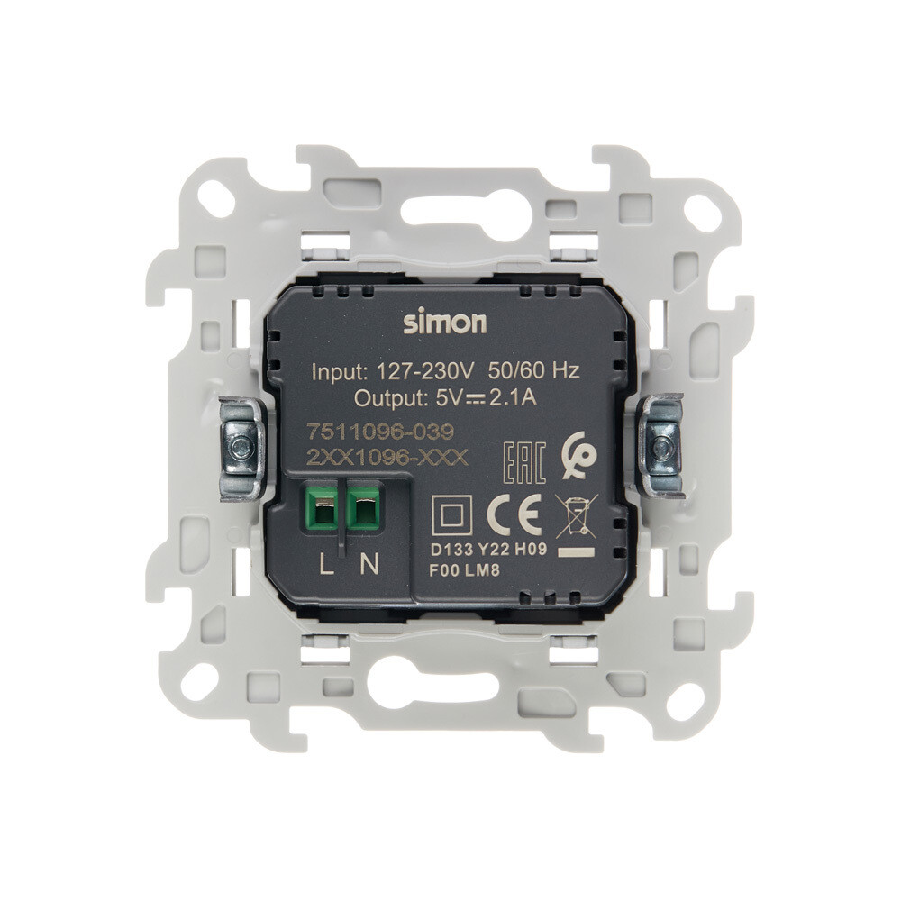 Розетка USB Simon 24 Harmonie встраиваемая алюминий 2хUSB-А (2411096-033)