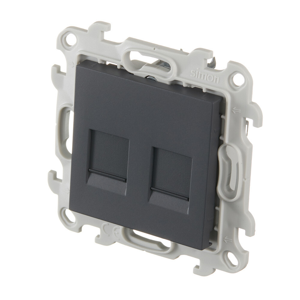 Розетка компьютерная Simon 24 Harmonie встраиваемая графит 2хRJ45 (2450593-038)