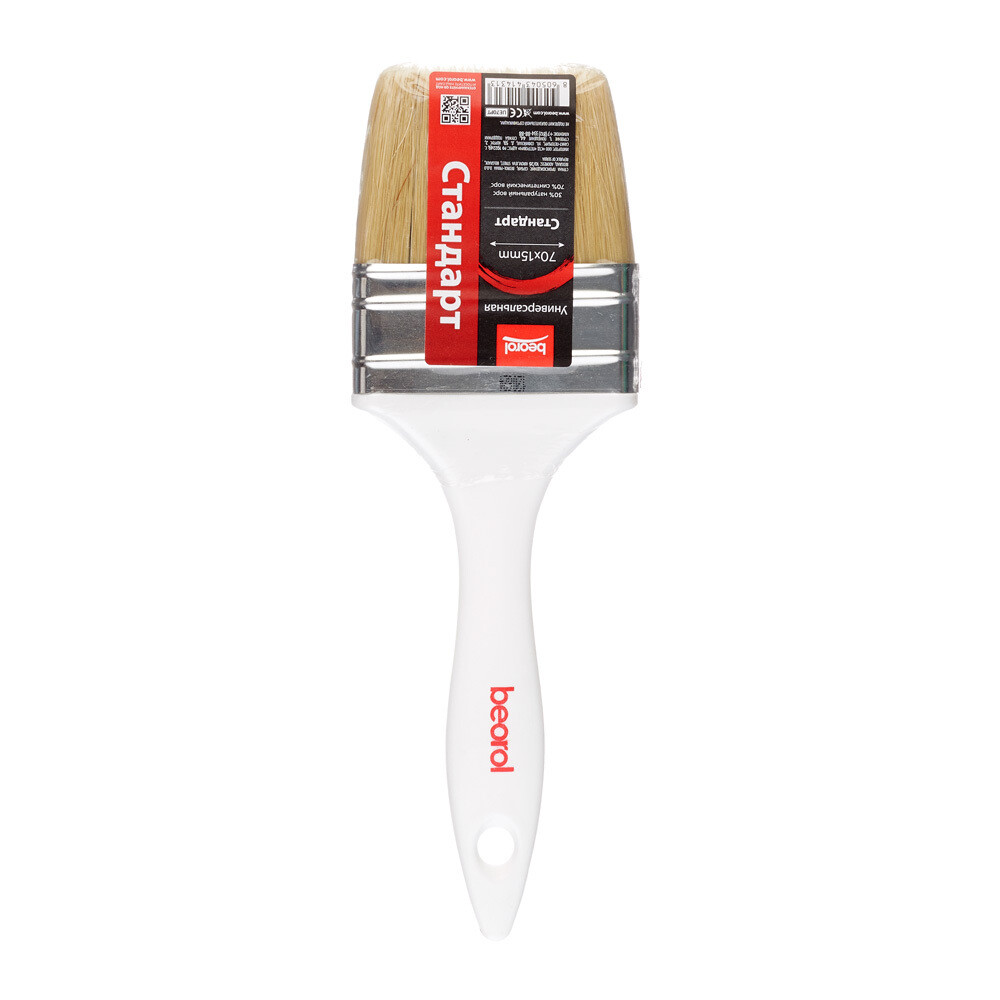 Кисть плоская смешанная щетина пластиковая ручка Beorol 70х15 мм для эмалей и лаков на любой основе