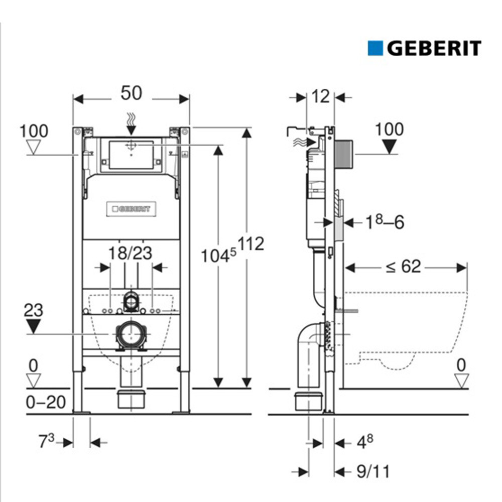 Инсталляция Geberit Delta Duofix для подвесного унитаза с кнопкой хром (458.163.21.1)