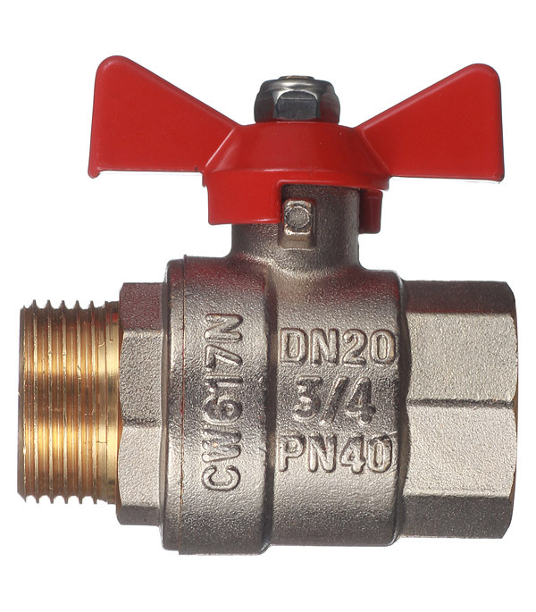 Кран шаровой латунный Valtec Base 3/4 ВР(г) х 3/4 НР(ш) бабочка прямой (VT.218.N.05)