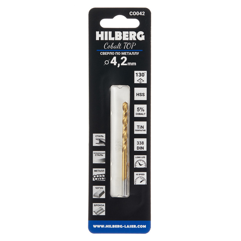 Сверло по металлу спиральное Hilberg 4,2х75 мм кобальтовое (CO042)