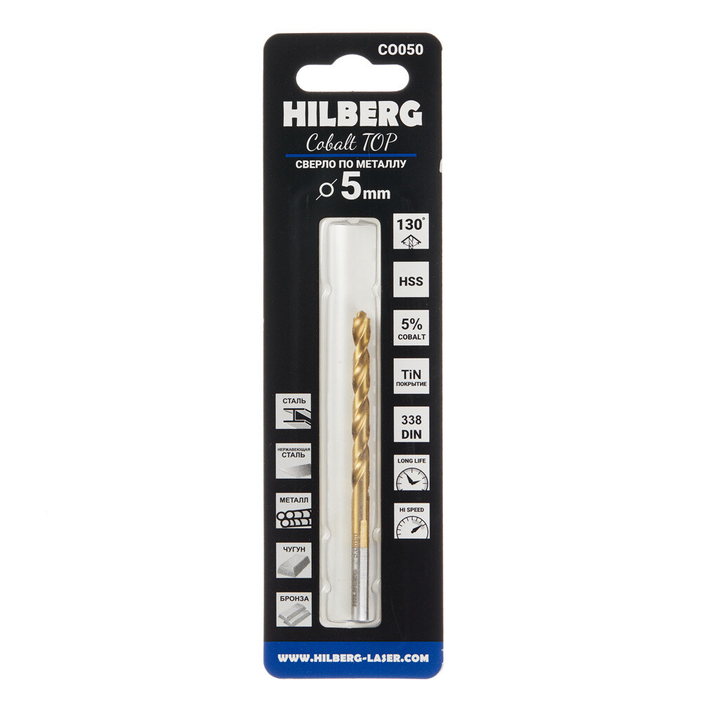 Сверло по металлу спиральное Hilberg 5х86 мм кобальтовое (CO050)