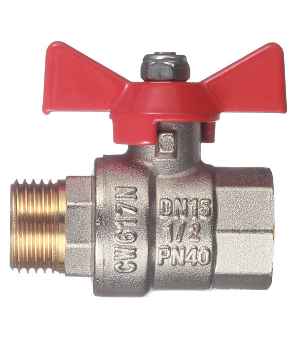 Кран шаровой латунный Valtec Base 1/2 ВР(г) х 1/2 НР(ш) бабочка прямой (VT.218.N.04)