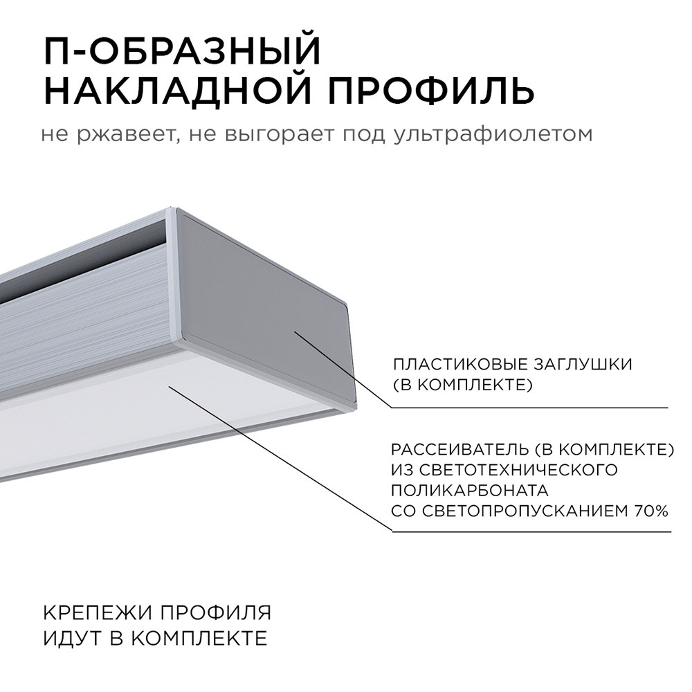 Профиль для светодиодной ленты Apeyron (08-01) 2 м П-образный