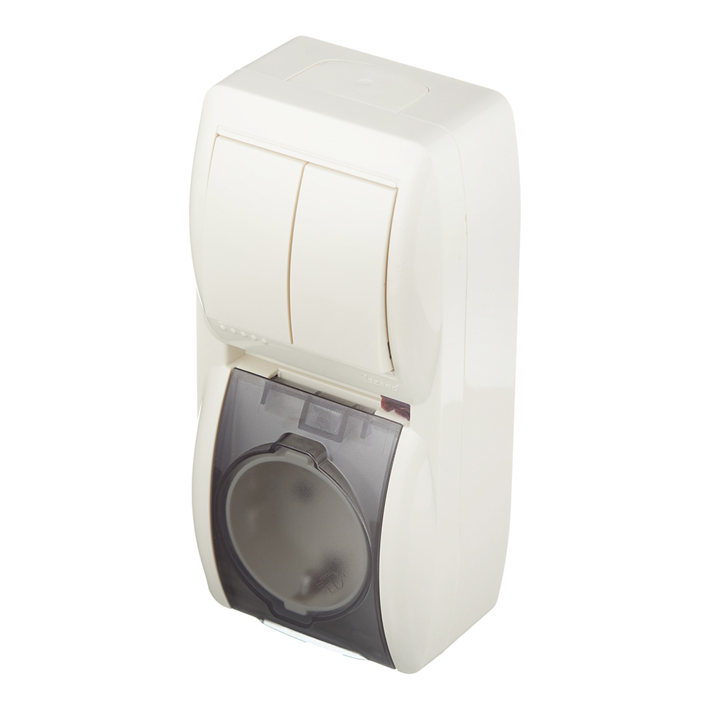 Блок переключатель и розетка Lezard Nata двухклавишный накладной крем (710-0300-173)