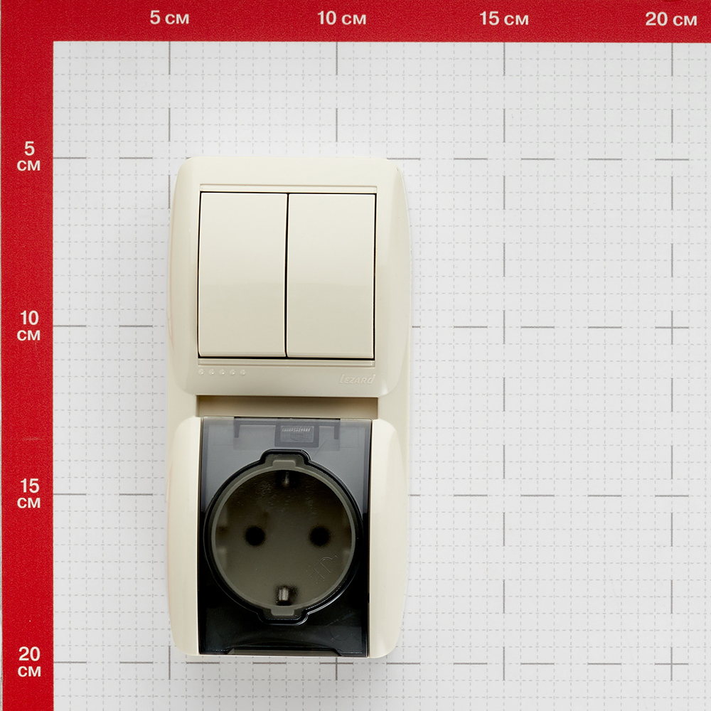 Блок переключатель и розетка Lezard Nata двухклавишный накладной крем (710-0300-173)