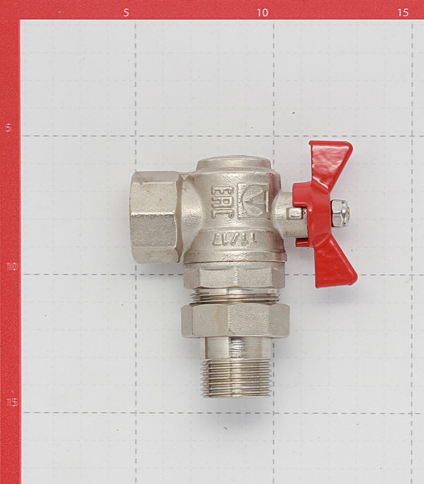 Кран шаровой латунный Valtec Base 3/4 ВР(г) х 3/4 НР(ш) бабочка с полусгоном угловой (VT.228.N.05)