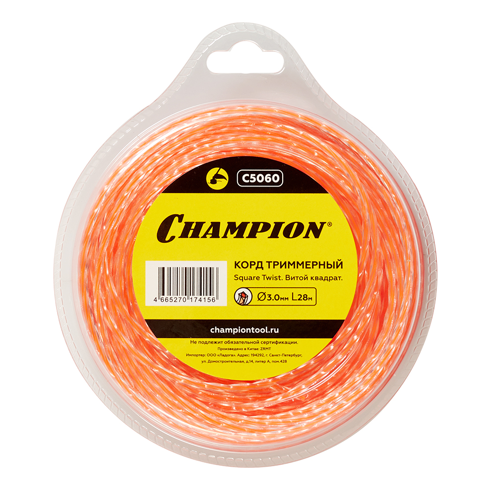 Леска для триммера Champion Square Twist DUO витой квадрат 3 мм х 28 м красная (C5060)