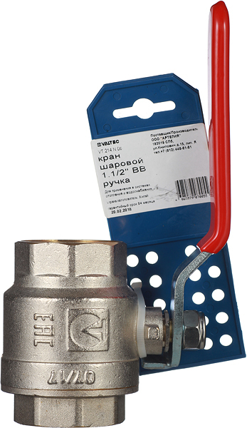 Кран шаровой латунный Valtec Base 1 1/2 ВР(г) х 1 1/2 ВР(г) ручка прямой (VT.214.N.08)
