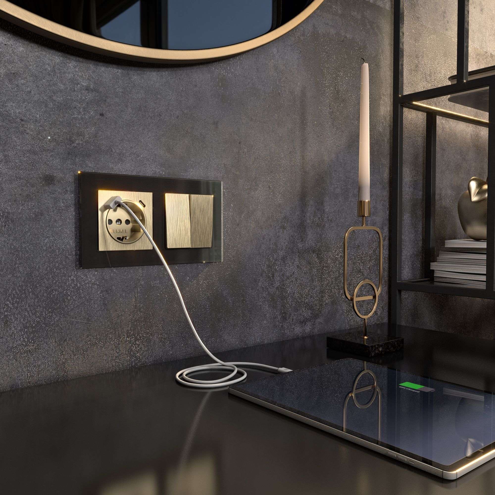 Розетка Werkel встраиваемая шампань рифленая с USB-A/ Type-C (a056276)