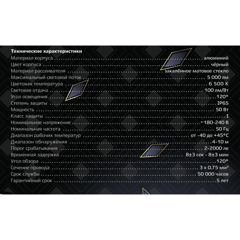 Прожектор светодиодный Ritter Profi 6500К 50 Вт IP65 с датчиком движения черный