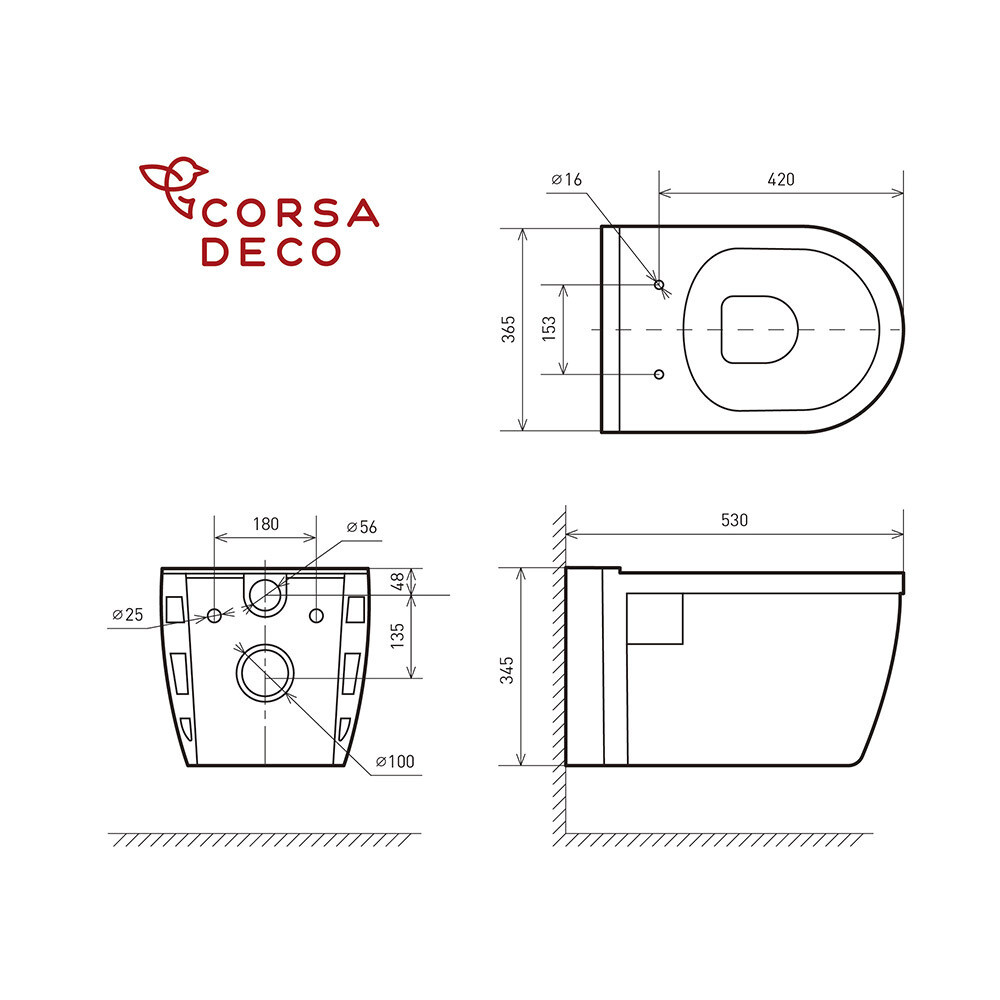 Унитаз подвесной Corsa Deco DX Rimless безободковый с сиденьем дюропласт микролифт (WHDX530RS)