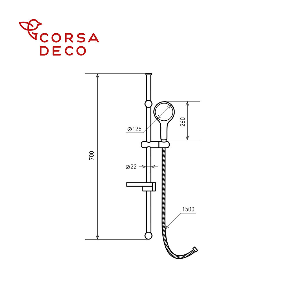 Душевой комплект Corsa Deco AX со шлангом со стойкой хром (SSETAX120S)
