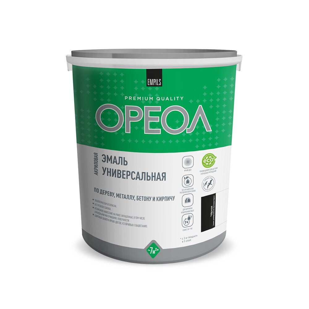 Эмаль универсальная акриловая Ореол черная матовая 3 кг