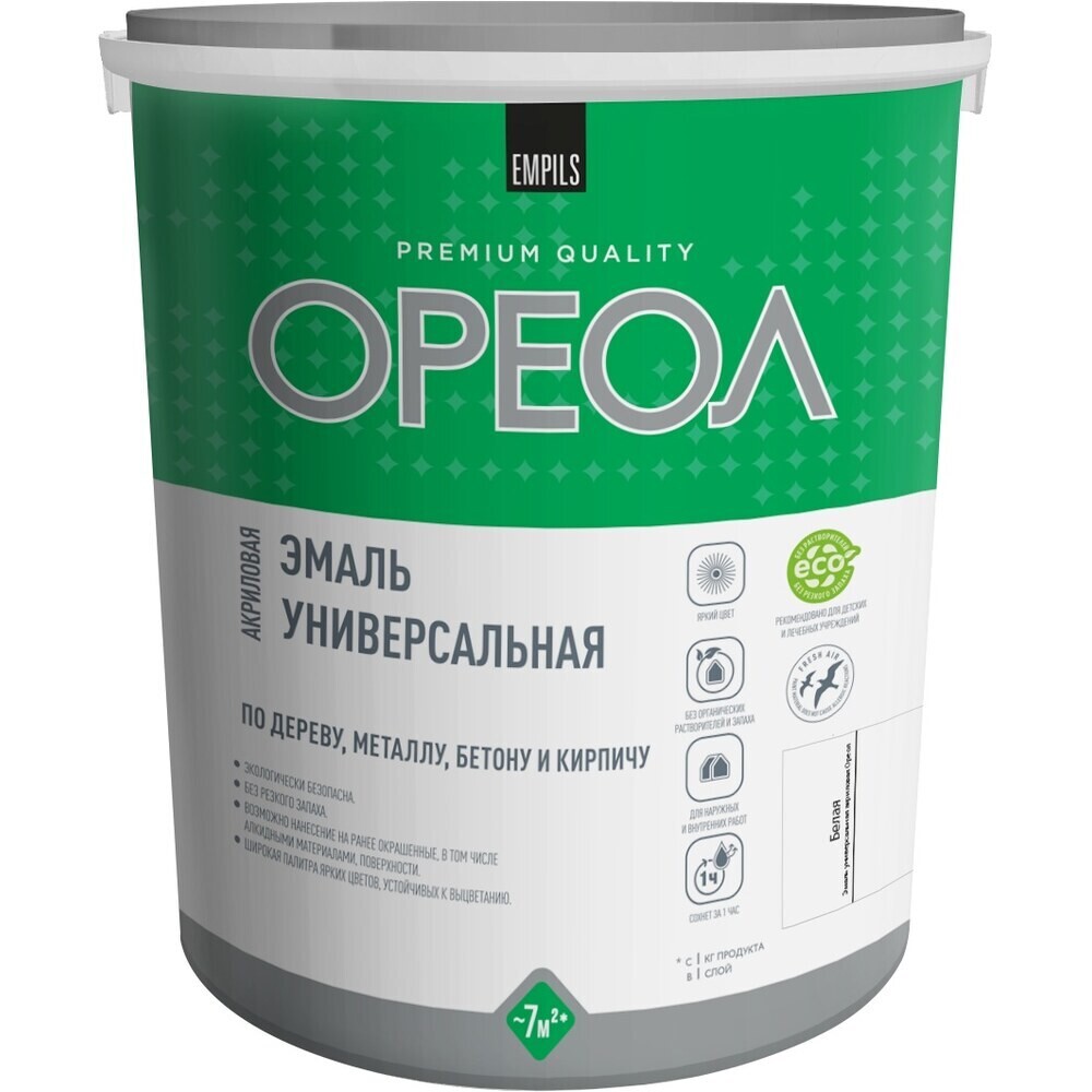 Эмаль универсальная акриловая Ореол белая матовая 3 кг