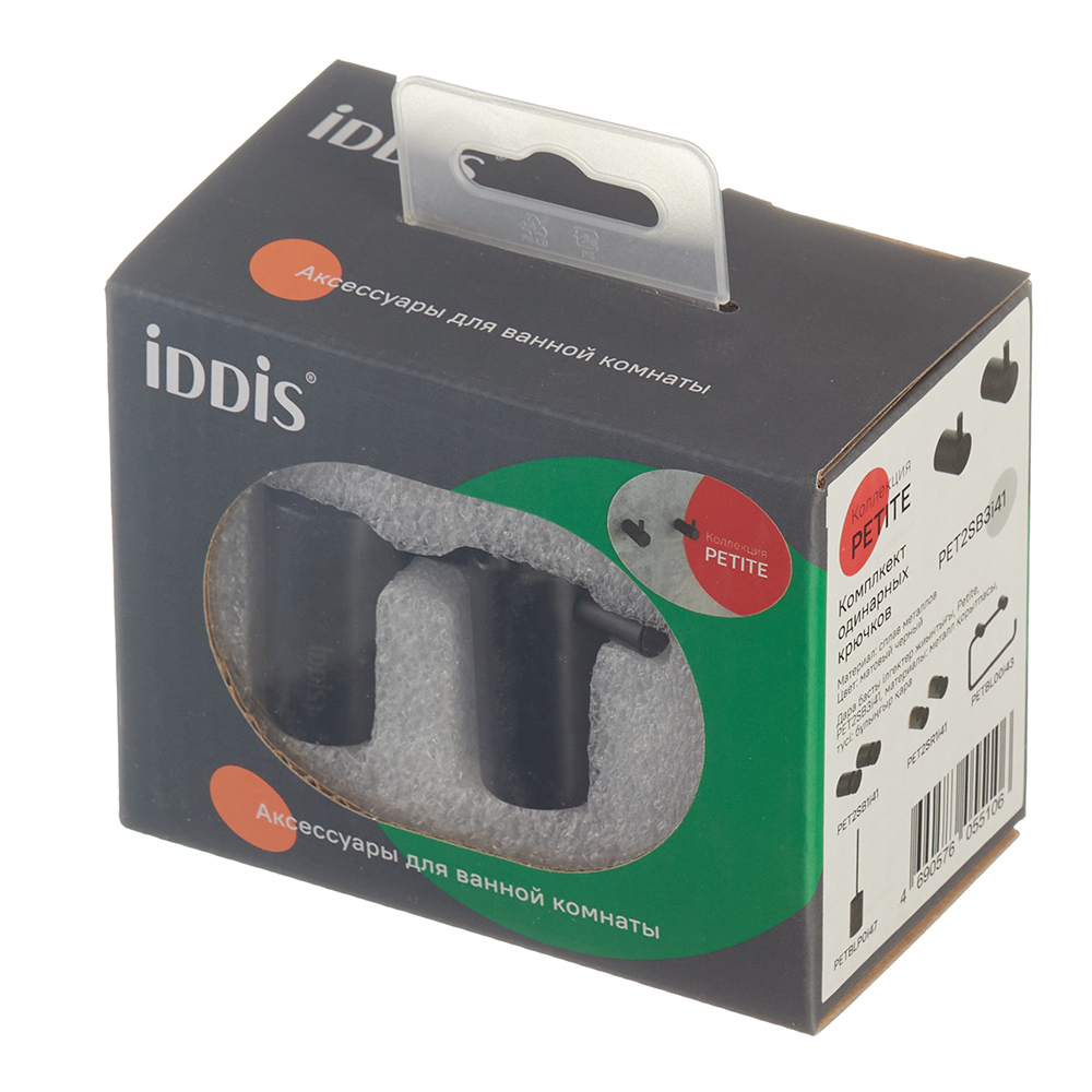 Крючок для ванной Iddis Petite одинарный на шуруп металл черный (2 шт.) (PET2SB3i41)