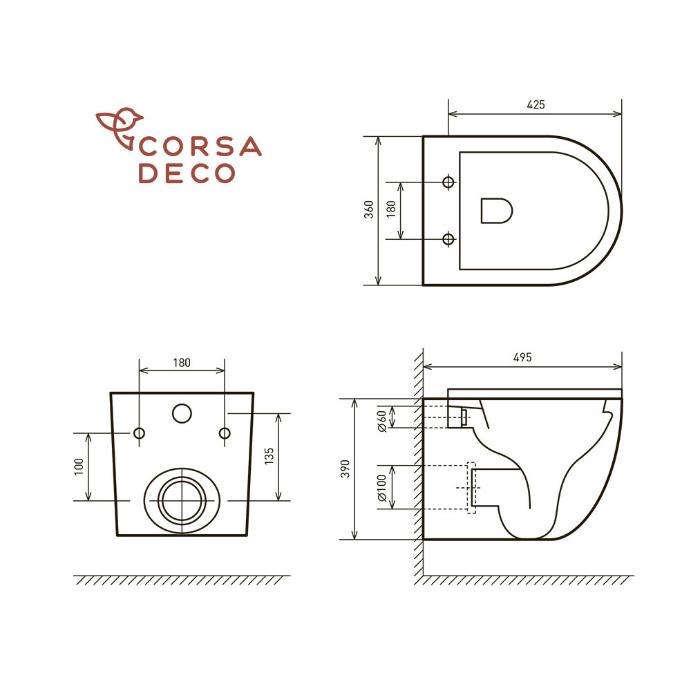 Унитаз подвесной Corsa Deco CX Tornado безободковый с сиденьем дюропласт микролифт (WHCX500ST)