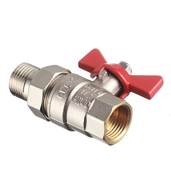 Кран шаровой латунный Valtec Base 1/2 ВР(г) х 1/2 НР(ш) бабочка с полусгоном прямой (VT.227.N.04)