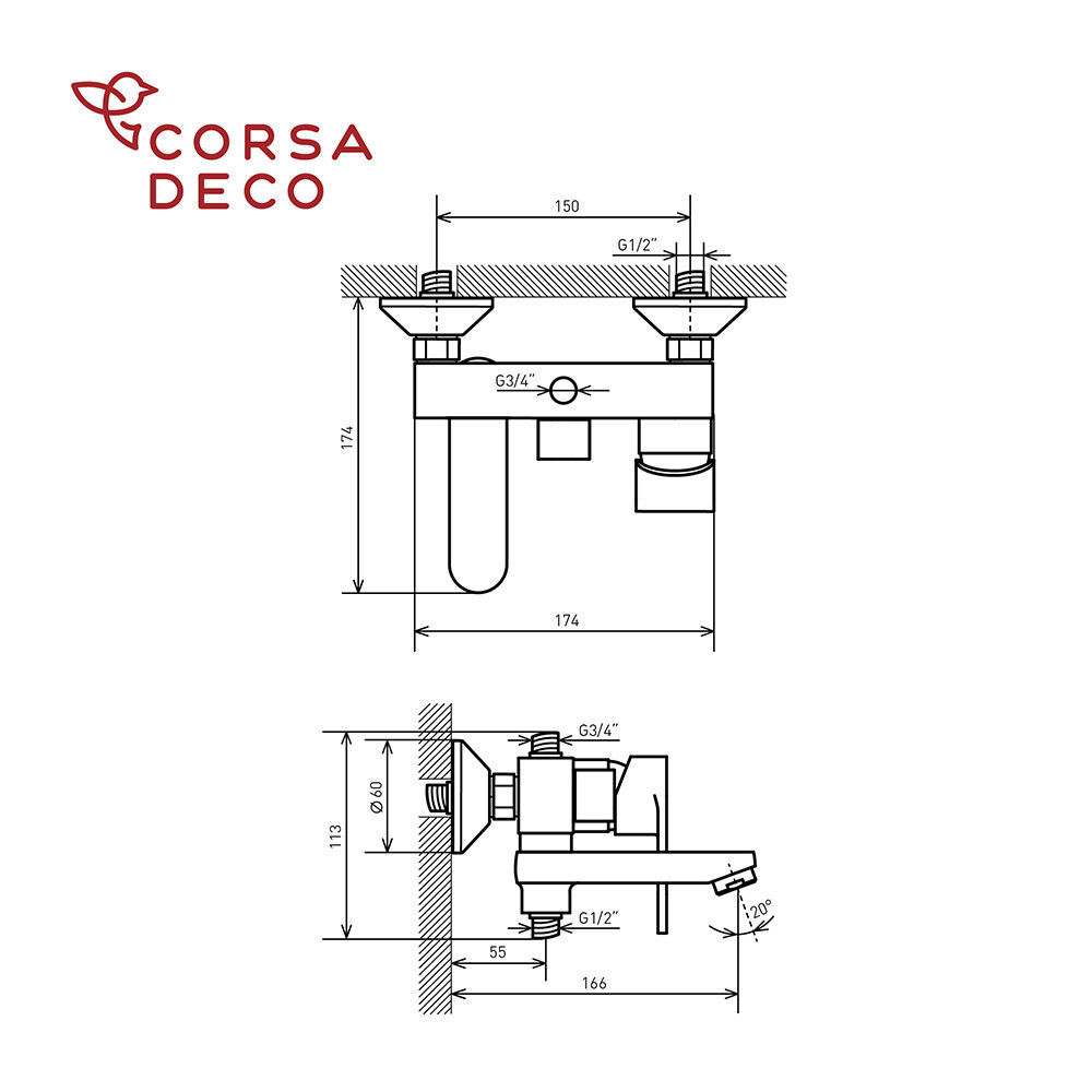 Душевая система Corsa Deco CX с верхним душем с лейкой со смесителем графит (SSFCX230SMG)