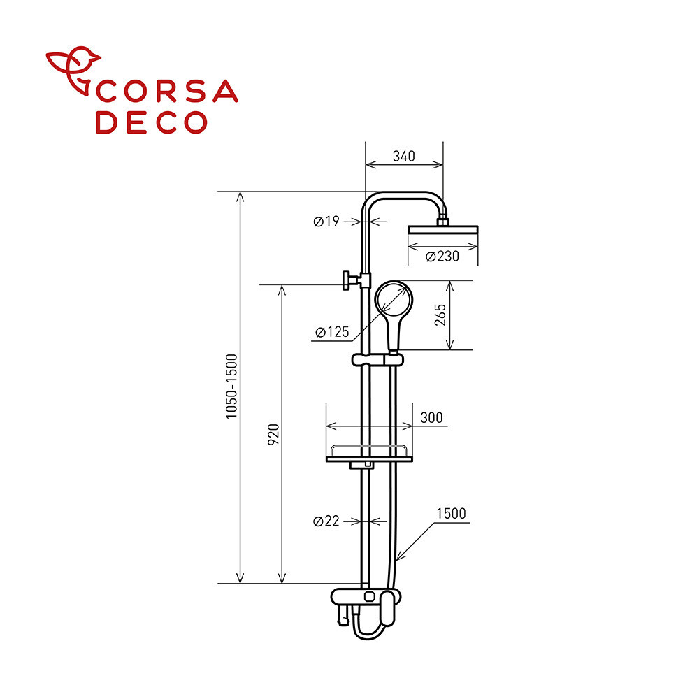 Душевая система Corsa Deco CX с верхним душем с лейкой со смесителем графит (SSFCX230SMG)